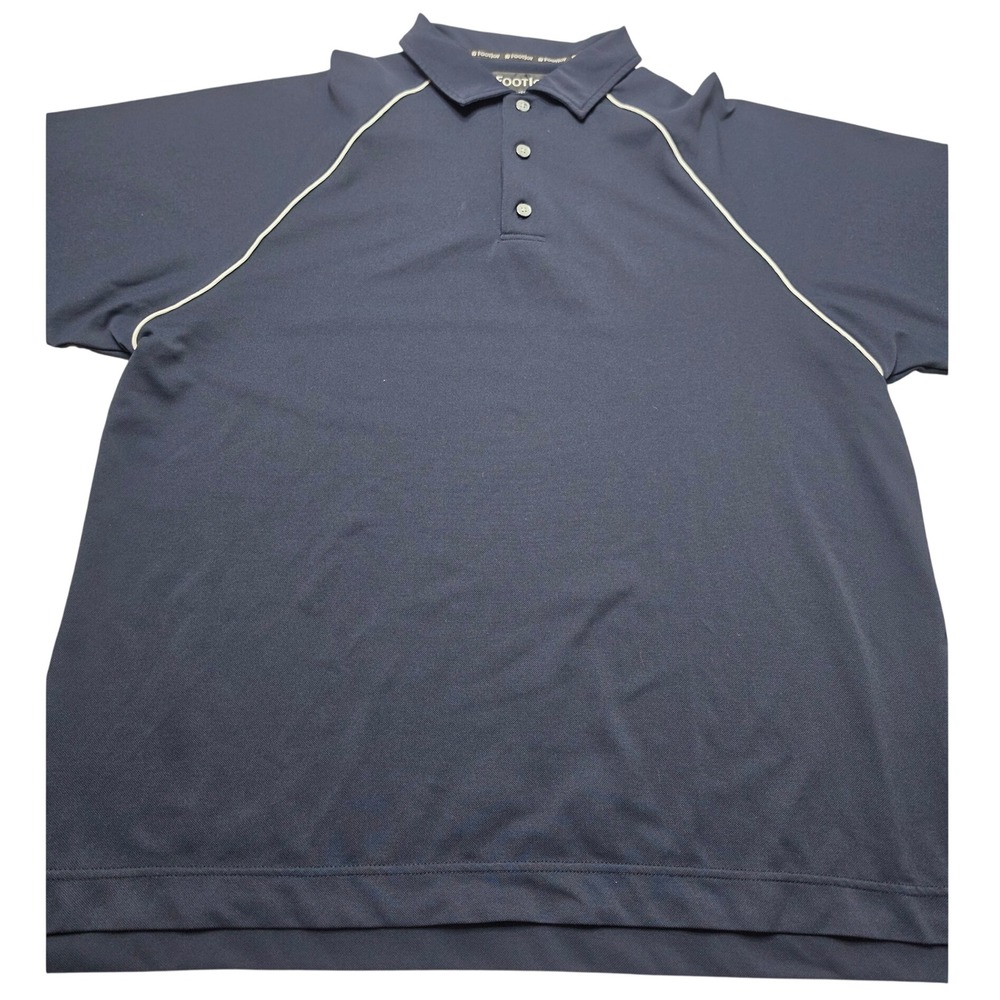 FootJoy Mens Large Navy Blue ProDry Raglan Golf Polo Shirt White Piping FJ Logo